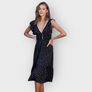 Bishop & Young Santorini Midi Dress Small Black White Floral Romantic Flutter